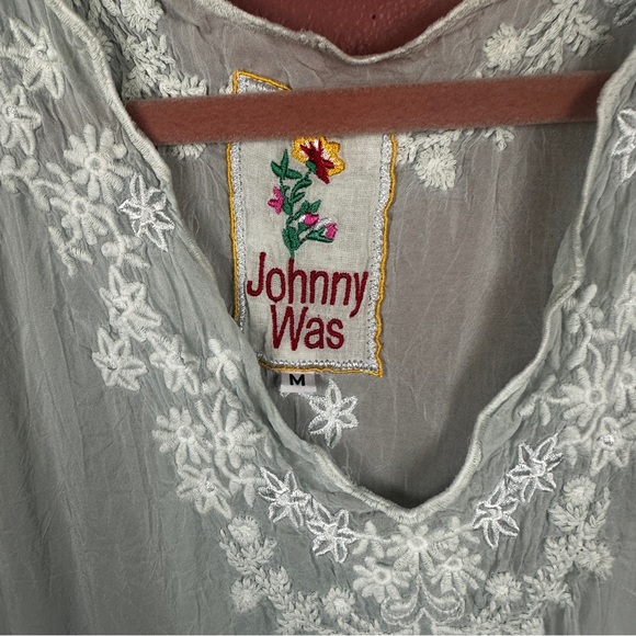 Johnny Was boho embroidered blouse v-neck blue green size medium - Picture 3 of 6